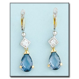 [P6418] PENDIENTES ORO 18KL BICOLOR  AGUA MARINA