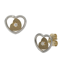 [P1320] PENDIENTES ORO 18KL BICOLOR CORAZON - 9X8MM