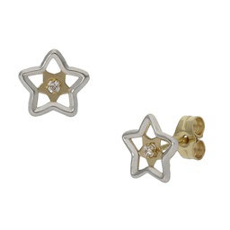 [P1321] PENDIENTES ORO 18KL BICOLOR ESTRELLA - 8MM