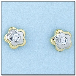 [P6014] PENDIENTES ORO 18KL BICOLOR FLOR