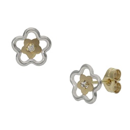 [P1319] PENDIENTES ORO 18KL BICOLOR FLOR - 8MM