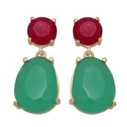 [P914] PENDIENTES ORO 18KL BURDEOS - VERDE