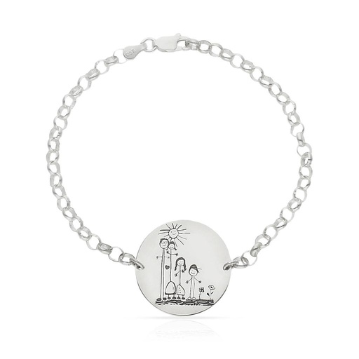 PULSERA DIBUJASUEÑOS CHAPA REDONDA PLATA 925MM