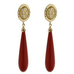 [P1368] PENDIENTES ORO 18KL CORAL SINTETICO