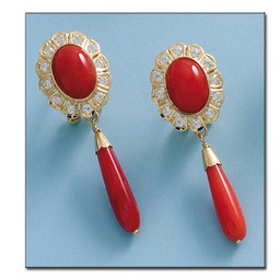 [P566] PENDIENTES ORO 18KL CORAL SINTETICO