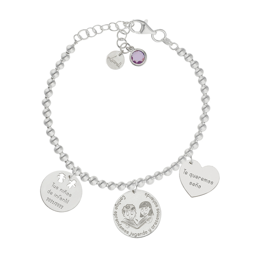 PULSERA MI HISTORIA PLATA 925MM BOLAS ESCUELA