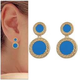 [P958] PENDIENTES ORO 18KL ESMALTE AZUL - 12MM