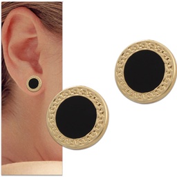 [P952] PENDIENTES ORO 18KL ESMALTE NEGRO - 14MM