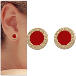 [P941] PENDIENTES ORO 18KL ESMALTE ROJO - 12MM