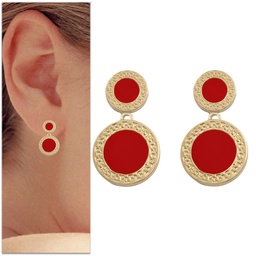 [P956] PENDIENTES ORO 18KL ESMALTE ROJO - 12MM