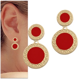 [P957] PENDIENTES ORO 18KL ESMALTE ROJO - 14MM