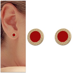 [P942] PENDIENTES ORO 18KL ESMALTE ROJO - 9MM