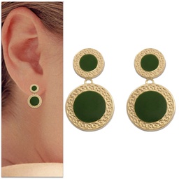 [P960] PENDIENTES ORO 18KL ESMALTE VERDE - 12MM