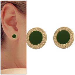 [P949] PENDIENTES ORO 18KL ESMALTE VERDE - 12MM