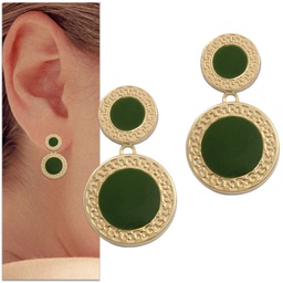 [P961] PENDIENTES ORO 18KL ESMALTE VERDE - 14MM