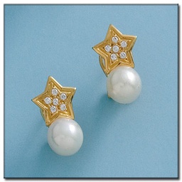 [P1765] PENDIENTES ORO 18KL ESTRELLAS CON PERLAS