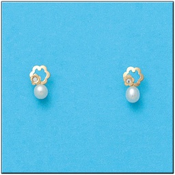 [P789] PENDIENTES ORO 18KL FLOR + PERLAS