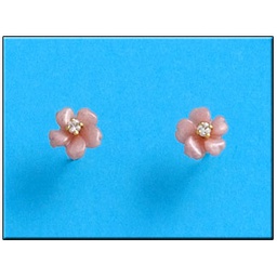 [P241] PENDIENTES ORO 18KL FLOR CERAMICA ROSA