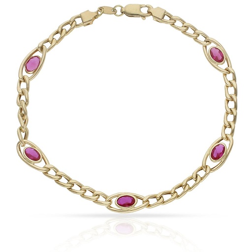 PULSERA ORO 18KL BARBADA PIEDRA ROJA