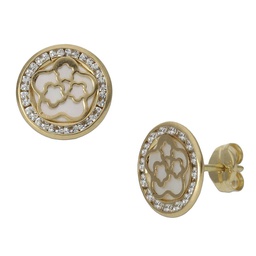 [P1228] PENDIENTES ORO 18KL NACAR FLORES - 9.50MM