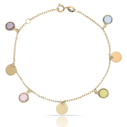 PULSERA ORO 18KL MINI CHARMS CIRCULO + PIEDRAS