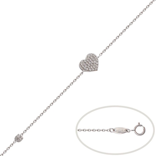 PULSERA ORO BLANCO 18KL CORAZON CIRCONITAS