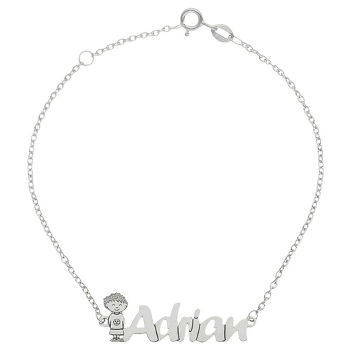 PULSERA ORO BLANCO 18KL NIÑO + NOMBRE