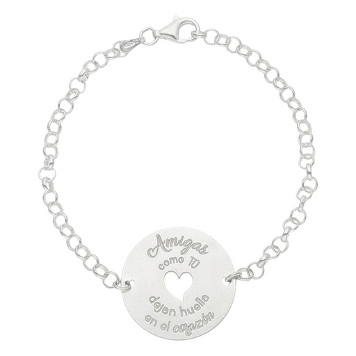 PULSERA PLATA 925MM AMIGAS CORAZON + FRASE