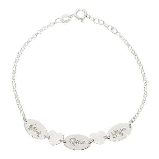 PULSERA PLATA 925MM CHAPAS + CORAZONES