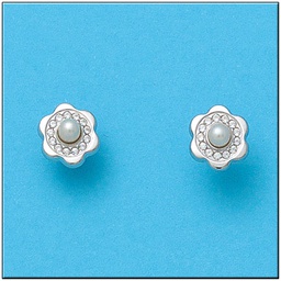 [P395] PENDIENTES ORO BLANCO 18KL FLOR