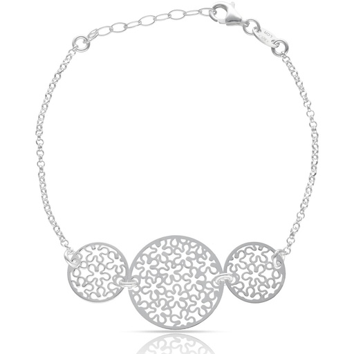 PULSERA PLATA 925MM CIRCULOS + FLORES CALADAS