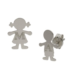 [P1511] PENDIENTES ORO BLANCO 18KL NIÑOS + INICIAL