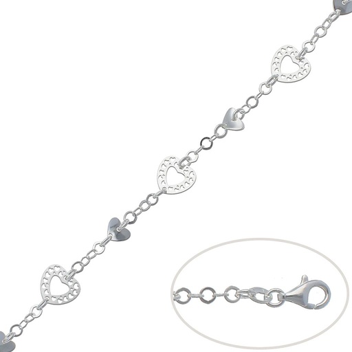 PULSERA PLATA 925MM CORAZONES