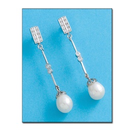 [P764] PENDIENTES ORO BLANCO 18KL P. CULTIVADAS