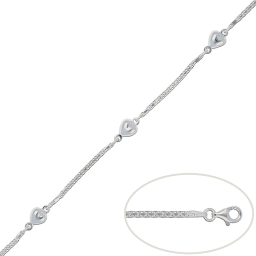 PULSERA PLATA 925MM CORAZONES