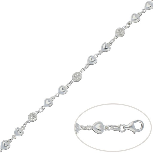 PULSERA PLATA 925MM CORAZONES + BOLAS