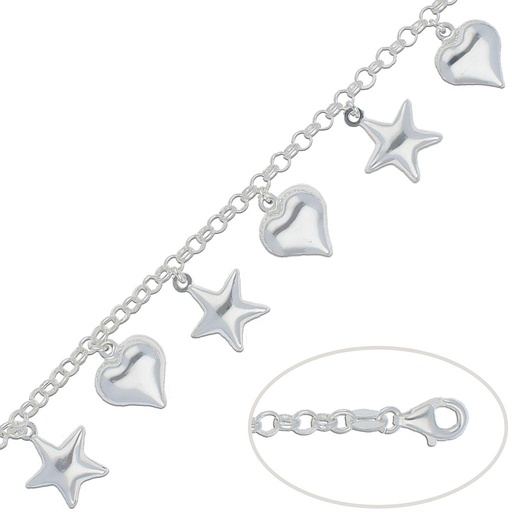 PULSERA PLATA 925MM ESTRELLAS - CORAZONES