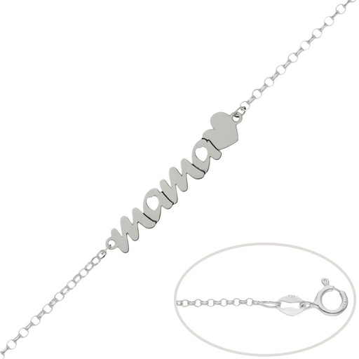 PULSERA PLATA 925MM MAMA + CORAZON
