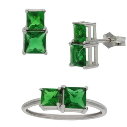 [P6803] PENDIENTES ORO BLANCO 18KL VERDE