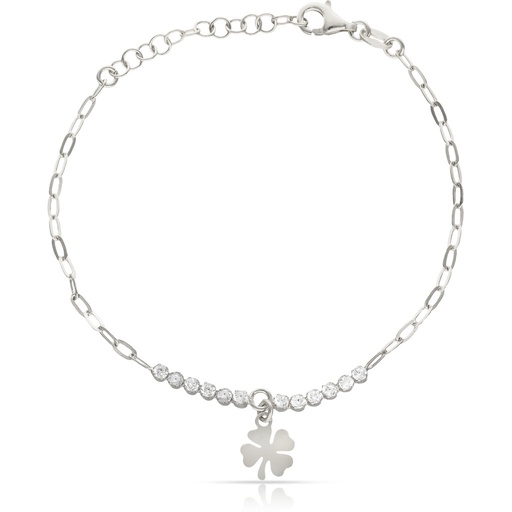 PULSERA PLATA 925MM TREBOL DE LA SUERTE + CIRCONITAS