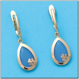 [P737] PENDIENTES ORO DE 18KL FLOR PIEDRA AZUL