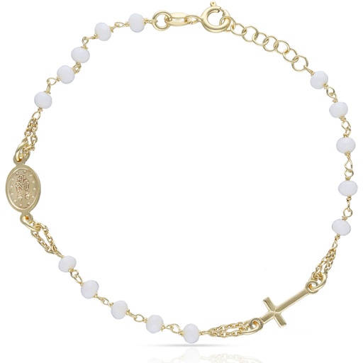 PULSERA PLATA CHAPADA EN ORO ROSARIO PIEDRAS BLANCAS ** AGOTADO TEMPORALMENTE**