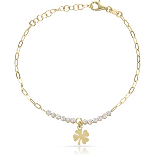 PULSERA PLATA CHAPADA EN ORO TREBOL DE LA SUERTE + CIRCONITAS