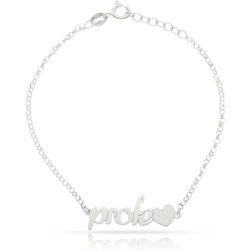 PULSERA PROFE + CORAZON PLATA 925MM