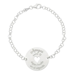 [AG288] PULSERA AMIGAS CORAZON + FRASE PLATA 925MM