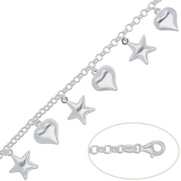 [AG192] PULSERA ESTRELLAS - CORAZONES PLATA 925MM