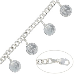 [AG146] PULSERA MONEDAS BARBADA HUECA PLATA 925MM