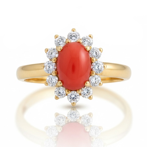 SORTIJA ORO 18KL CORAL SINTETICO