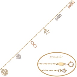 [PU1043] PULSERA ORO 18KL TRICOLOR ABALORIOS