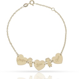 [PU1449] PULSERA ORO BLANCO 18KL 3 CORAZONES + 2 NIÑOS (copia)